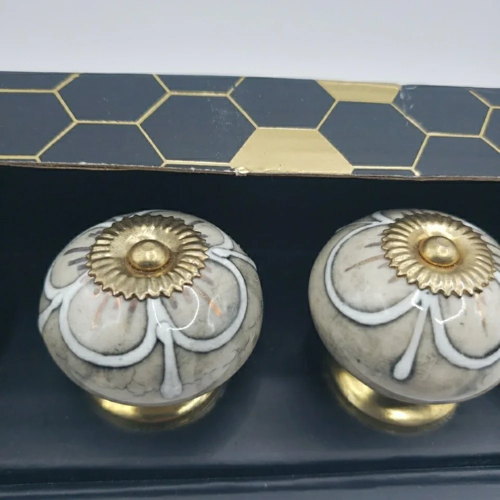 Set of 8 Casa Decor Ceramic DRAWER PULL KNOB CABINET Gray Handmade India